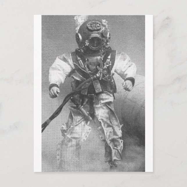 Old school diver black and white postcard (Front)