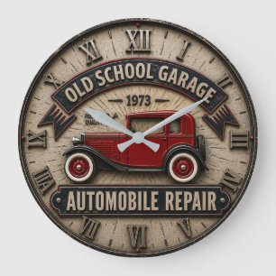 Old School Garage Vintage Automobile Repair Shop Large Clock