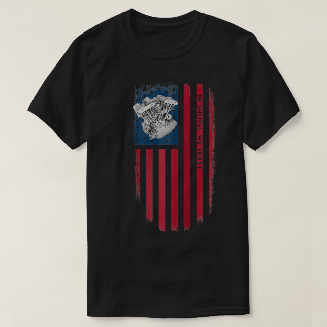 Old School HD Shovelhead Distressed USA Flag Motor T-Shirt (Design Front)