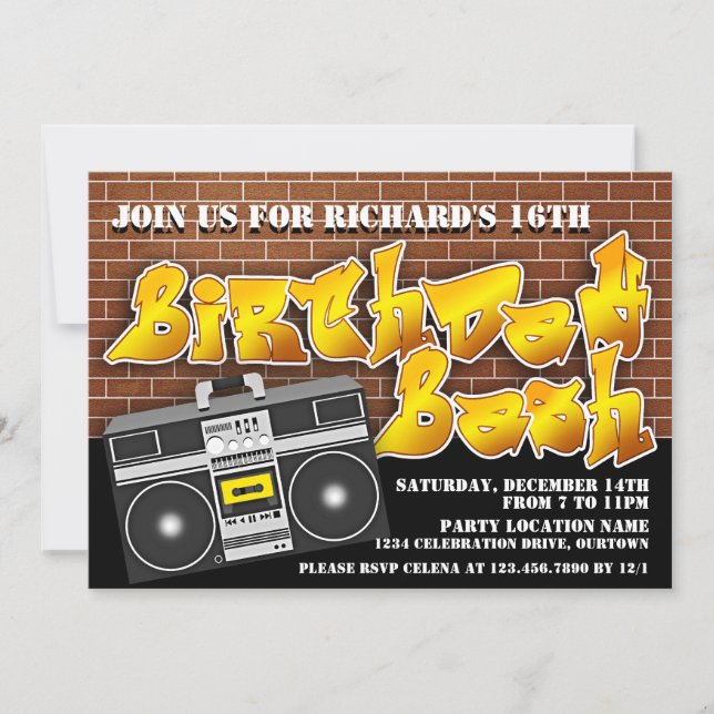 Old School Hip Hop Birthday Invitations (Front)