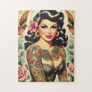Old School Inked Girl Jigsaw Puzzle