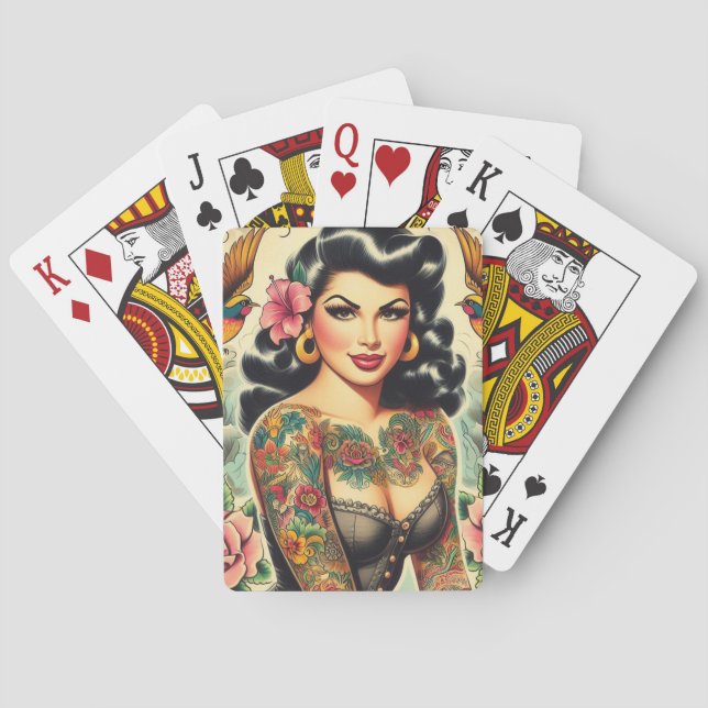 Old School Inked Girl Playing Cards (Back)