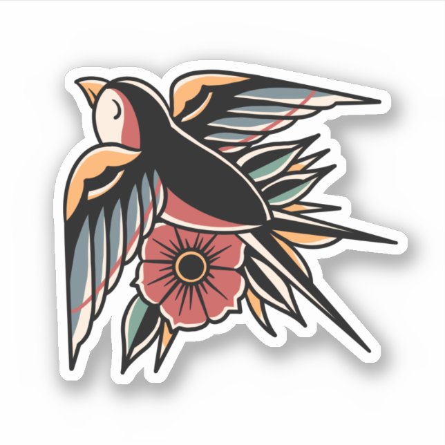 Old school inspired colourful swallow design  (Front)