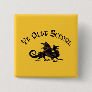Old School - Medieval Dragon King Arthur Knights 2 Inch Square Button