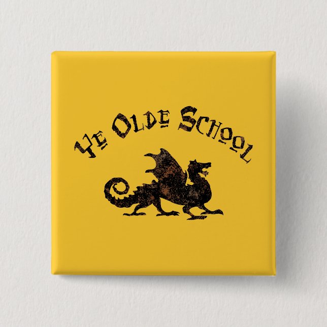 Old School - Medieval Dragon King Arthur Knights 2 Inch Square Button (Front)