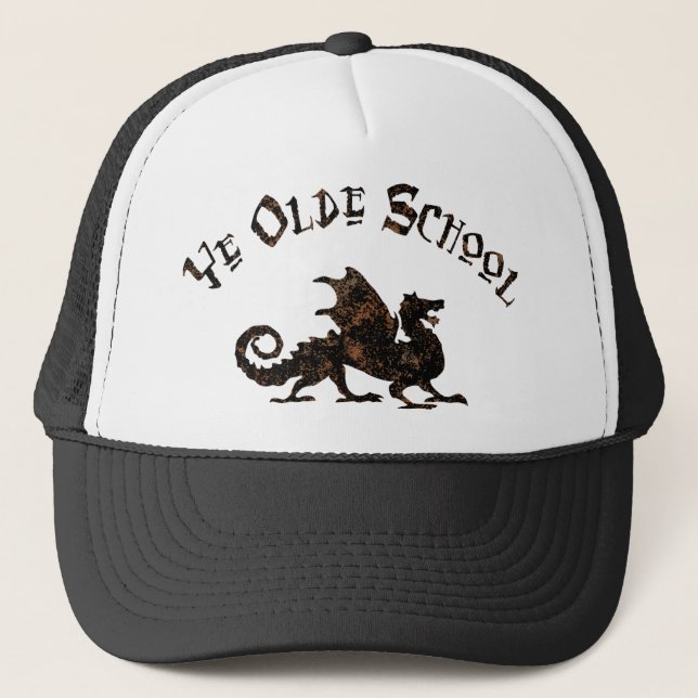 Old School - Medieval Dragon King Arthur Knights Trucker Hat (Front)