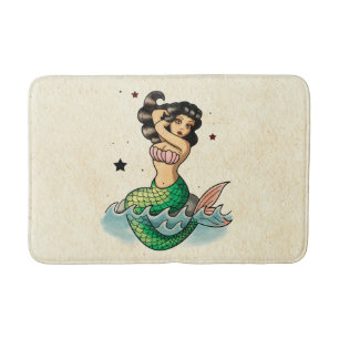 Old School Mermaid Beauty Bath Mat