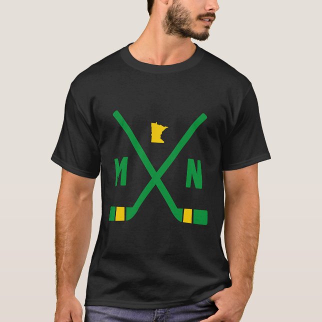 Old School Minnesota Hockey Sticks State Outline T-Shirt (Front)