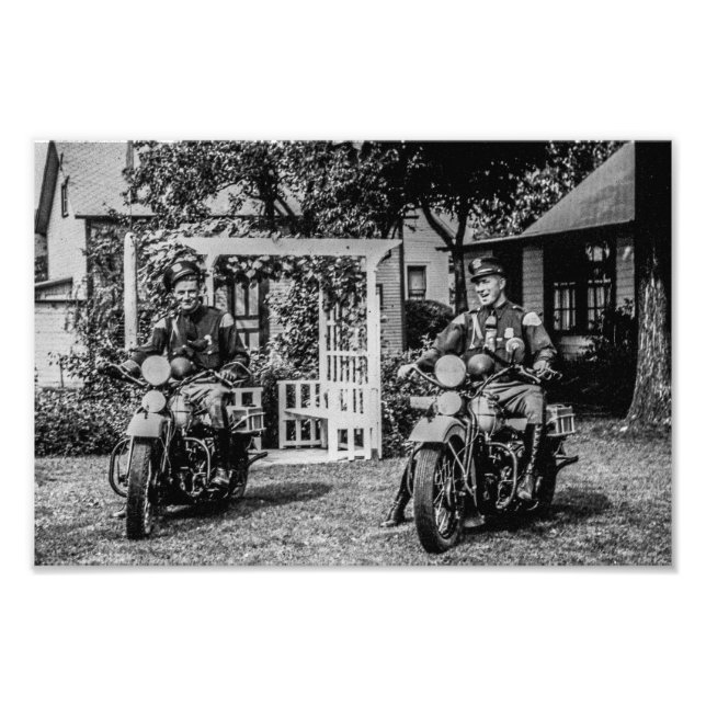 Old School Motorcycle Cops Vintage Photo Print (Front)