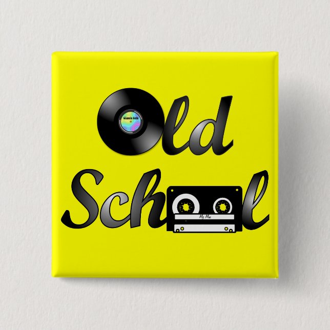 Old School Music Media Square (Yellow) 2 Inch Square Button (Front)