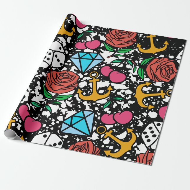 Old School Pattern Wrapping Paper (Unrolled)