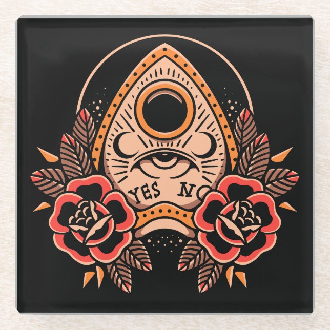 Old School Planchette Tattoo Coaster (Front)