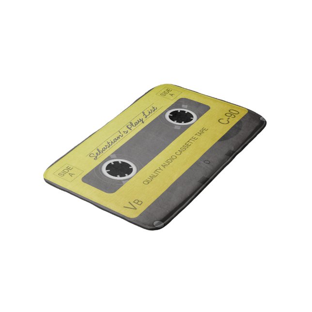Old School Retro Music Tape Personalized Bath Mat (Angled)