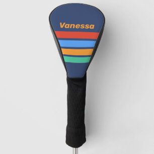 Old School Retro Rainbow Across Striping with Name Golf Head Cover