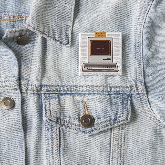 Old School Rules Retro Computer Game Over 2 Inch Square Button (Creator Uploaded)