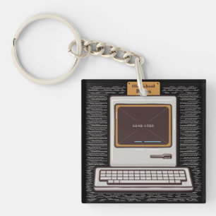 Old School Rules Retro Computer Game Over Keychain
