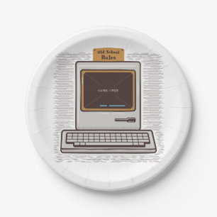 Old School Rules Retro Computer Game Over Paper Plate