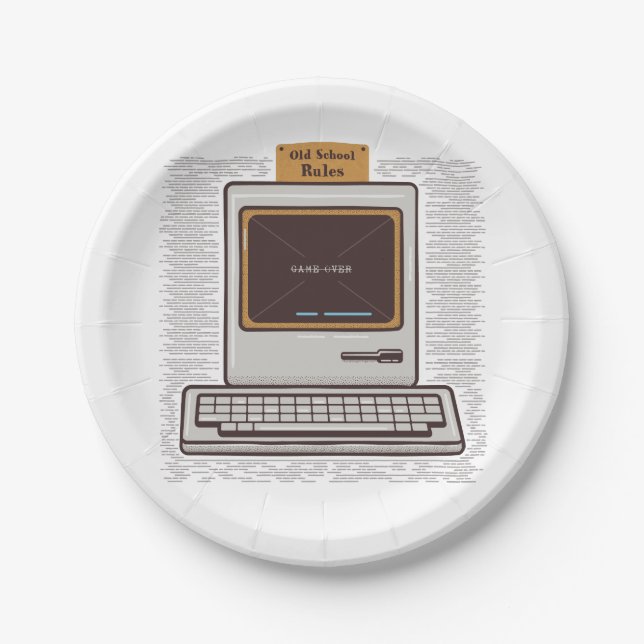 Old School Rules Retro Computer Game Over Paper Plate (Front)