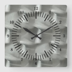 Old School Simulated Brushed Aluminum Square Wall Clock