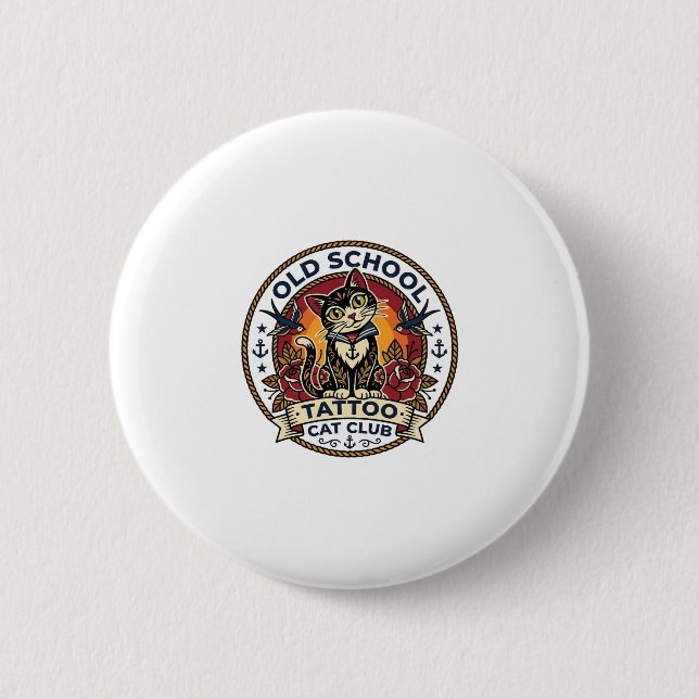 Old School Tattoo Cat Cute Kitty Design - Old Scho 2 Inch Round Button (Front)