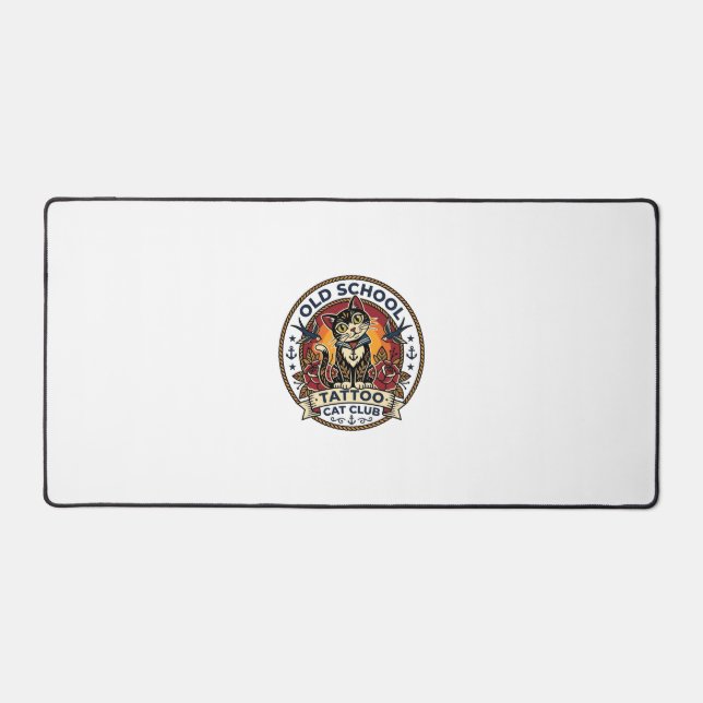 Old School Tattoo Cat Cute Kitty Design - Old Scho Desk Mat (Front)