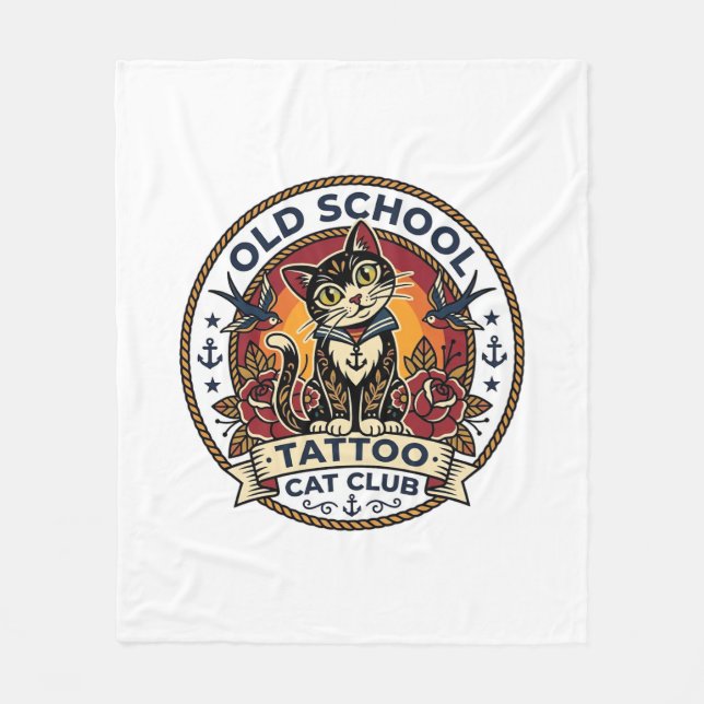 Old School Tattoo Cat Cute Kitty Design - Old Scho Fleece Blanket (Front)