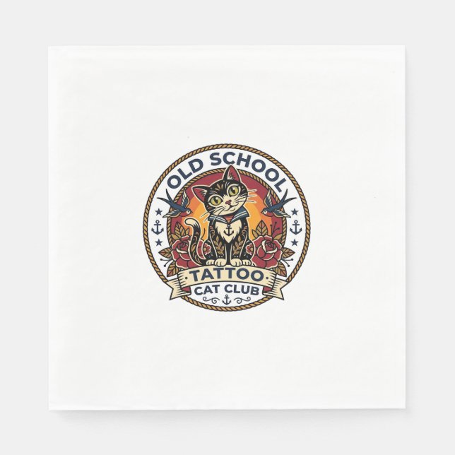 Old School Tattoo Cat Cute Kitty Design - Old Scho Napkin (Front)