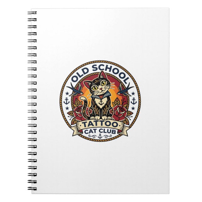 Old School Tattoo Cat Cute Kitty Design - Old Scho Notebook (Front)