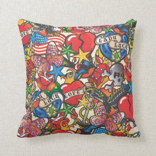Old School Tattoo Covered Pillow