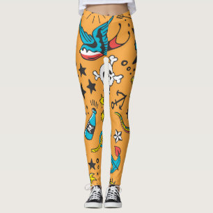 Old School Tattoo: Cute Seamless Leggings