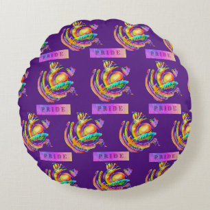 Old school tattoo design in pride colours  round pillow