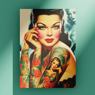 Old School Tattoo Girl Postcard