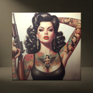 Old School Tattoo Girl Tile