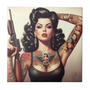Old School Tattoo Girl Tile