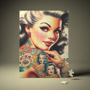 Old School Tattoo Pin-up Jigsaw Puzzle