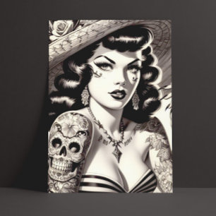 Old School Tattoo Pinup Postcard