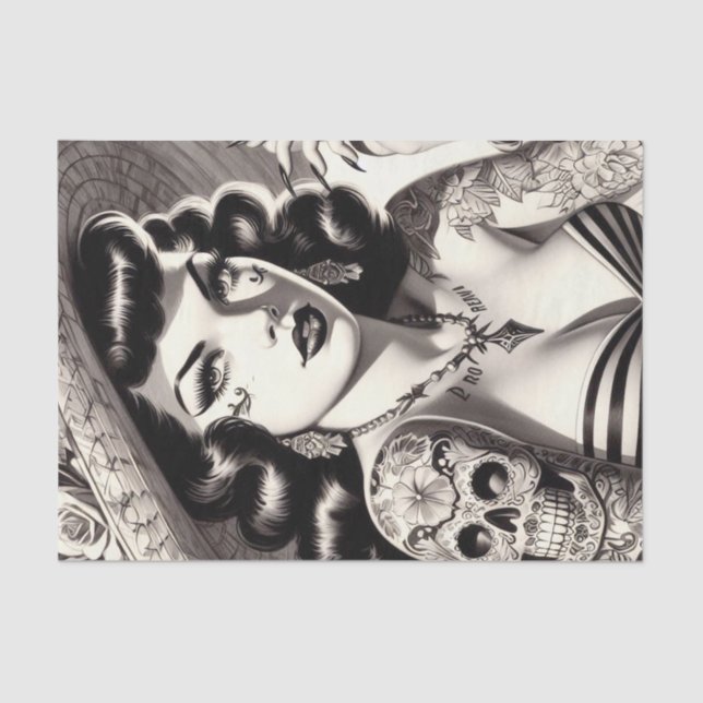 Old School Tattoo Pinup Tissue Paper (Front)