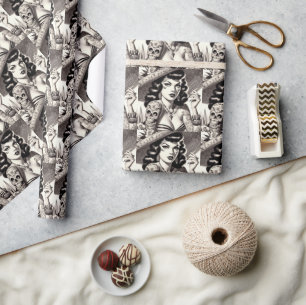 Old School Tattoo Pinup Wrapping Paper