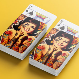 Old School Tattooed Girl Playing Cards