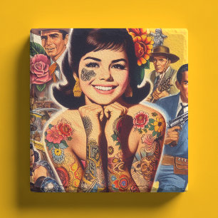 Old School Tattooed Girl Stone Coaster