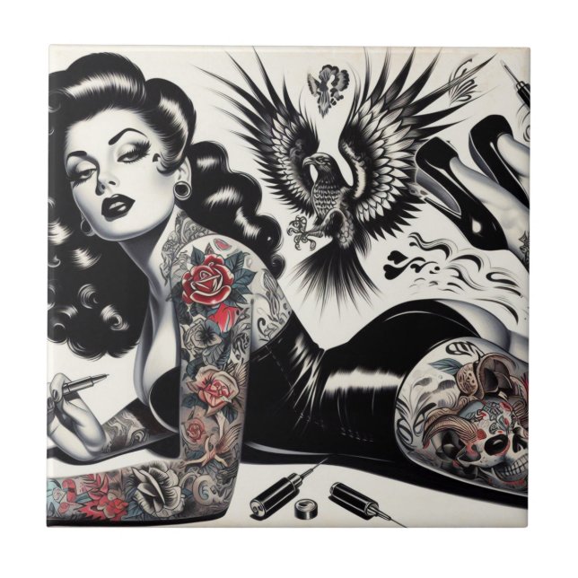 Old School Tattooed Girl Tile (Front)