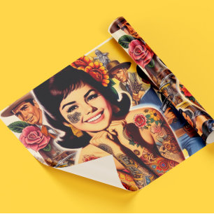 Old School Tattooed Girl Wrapping Paper