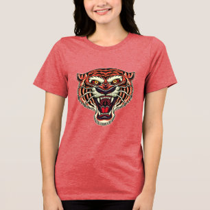 Old School Tiger Head Tattoo Style T-shirt Tri-Blend Shirt
