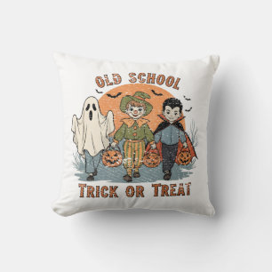 Old School Trick or Treat Retro Halloween  Throw Pillow