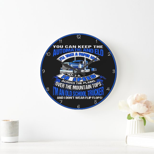 Old School Trucker: No Flip-Flops! Large Clock (Home)