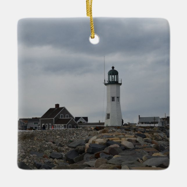 Old Scituate Lighthouse Ceramic Ornament (Front)