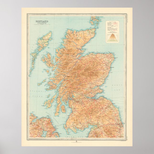 Old Scotland Map (1912) Vintage Scottish Atlas Poster (Front)