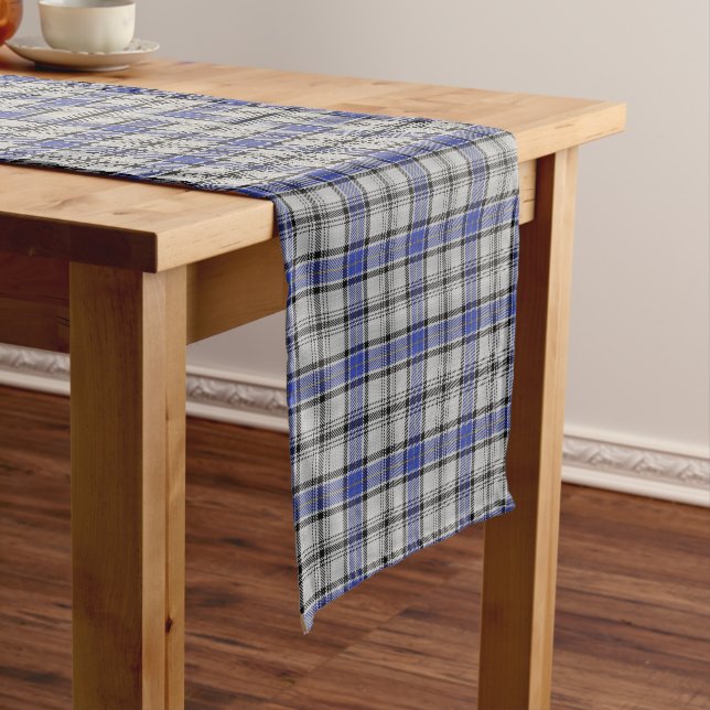 Old Scottish Clan Hannay White Blue Tartan Plaid Short Table Runner (In Situ)