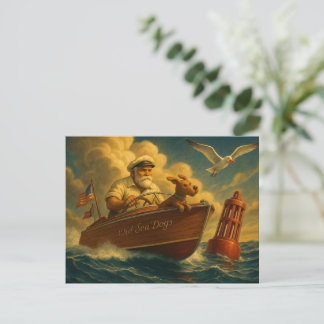 Old Sea Dogs: a sailor and his trusty canine  Postcard