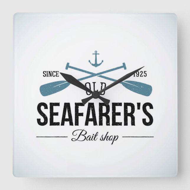 Old Seafarers Bait Shop Square Wall Clock (Front)